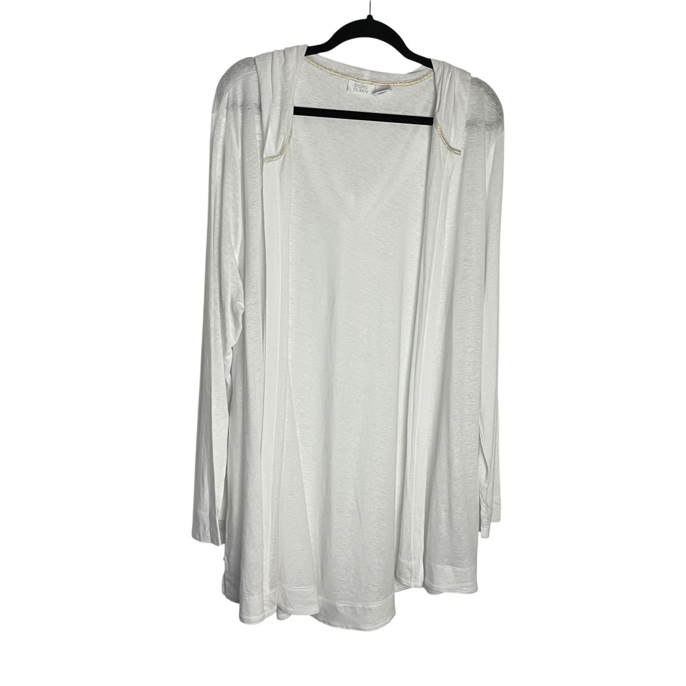 Sigrid Olsen Womens Hooded Cardigan Size 3X White Linen Blend Minimalist Beach